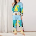 thumbnail image 2 of KLL Gnomes On The Beach Print Women's Long Sleeve Pajamas with Pants Sleepwear Loungewear 2 Set-Medium, 2 of 7