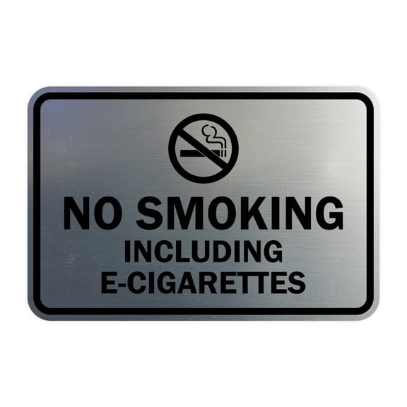 Classic Framed No Smoking Including E-Cigarettes Sign (Brushed Silver) - Small