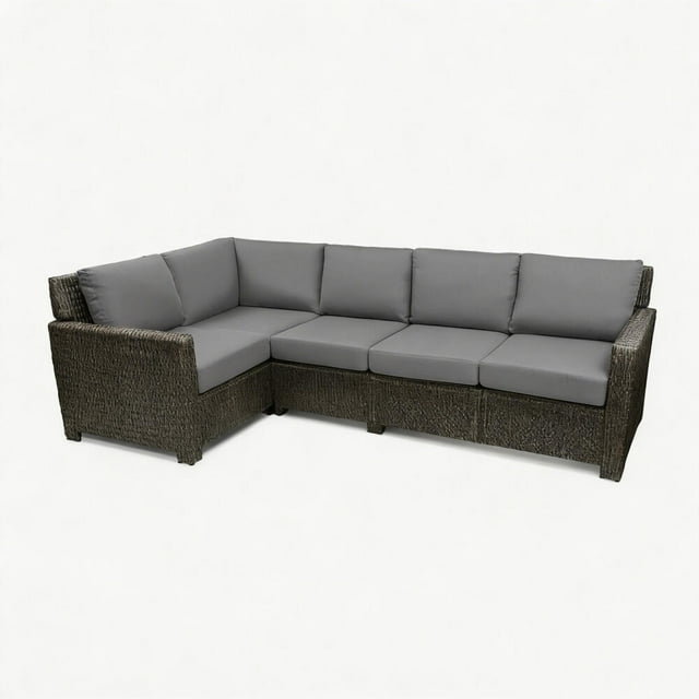 Krikacy 6-PCS Outdoor Wicker Modular Conversation Set, All-Weather HDPE w/Thick Cushions, Grey