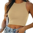 thumbnail image 2 of Baberdicy Camisole Tops for Women Womens Sleeveless High Neck Racerback Cropped Tank Tops Trendy Cute Teen Girls Halter Neck Crop Tops Vest Women's Tanks & Camis Khaki, 2 of 8