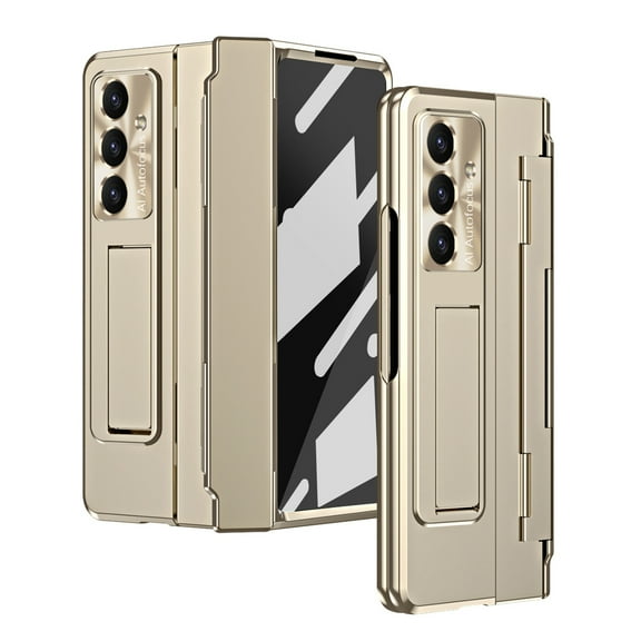 ELEHOLD Case for Samsung Galaxy Z Fold 7, Shockproof Hinge Protection Phone Case with Stand and Screen Protector,Gold
