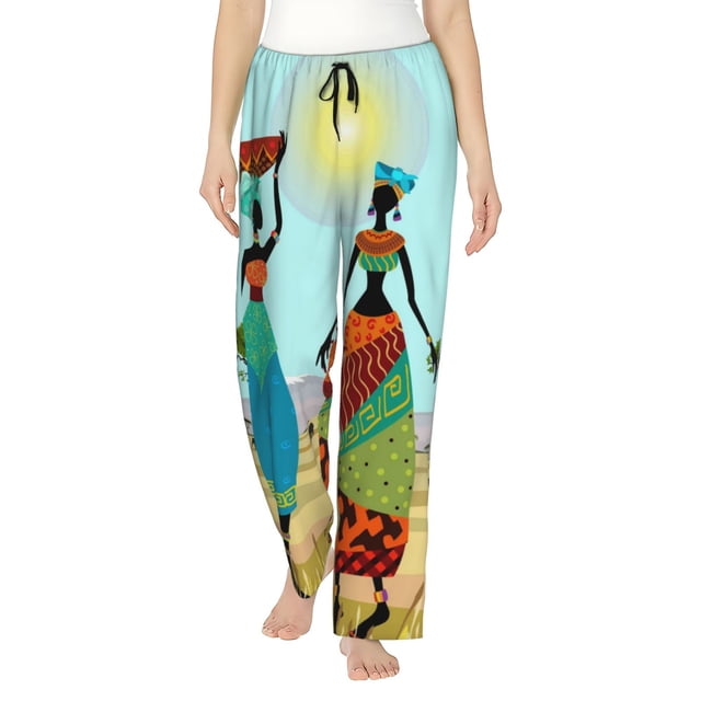 Fotbe African Women Pantalones de Pijama para Mujer, Pantalones de Dormir, Pantalones Pj con Cordón y Bolsillos-Small