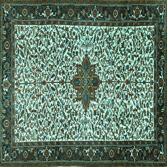 Ahgly Company Indoor Square Persian Turquoise Blue Traditional Area Rugs, 7' Square