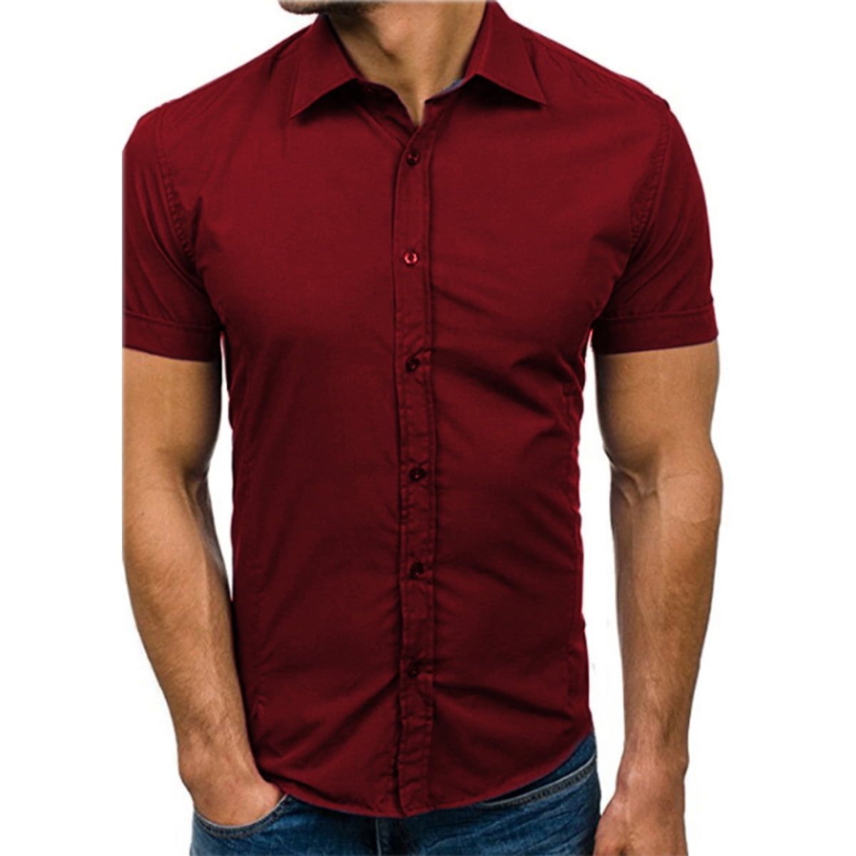 Domple Mens Solid Color Dress Shirts Summer Short Sleeve Button Up Shirts Domple Mens Solid Color Dress Shirts Summer Short Sleeve Button Up Shirts