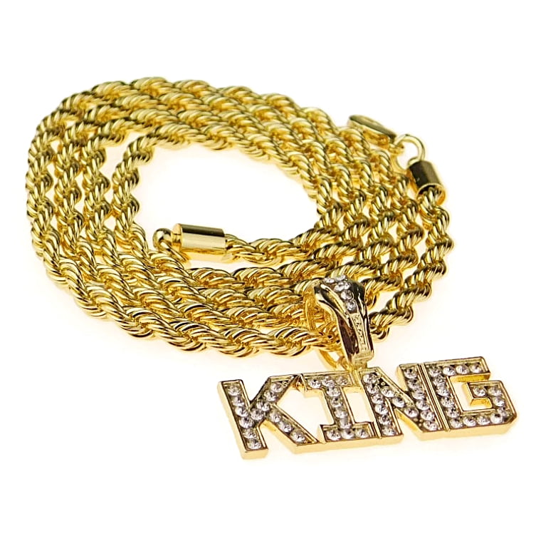 Yellow Gold-Tone Hip Hop Bling Simulated Crystal Peach State Georgia Map Pendant with 18 Tennis Chain and 24 Rope Chain 