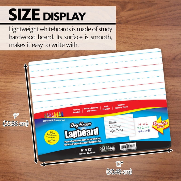 BAZIC Dry Erase Lap Board + 4 Black Marker, Double Sided