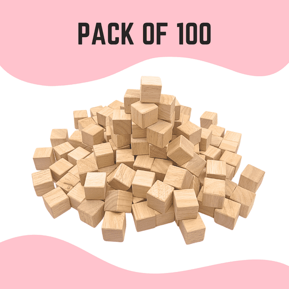 onncom Unfinished Wood Blocks 1 inch for Crafts, Pack of 100 Wooden Cubes, Plain Wooden Blocks for Baby Shower, Small Blank Wooden Blocks, STEM, Building