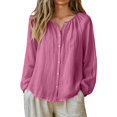 thumbnail image 5 of Chuancc Women's Linen Long Sleeve Blouse,Long Sleeve Workout Tops for Women Business Casual Tops Going Out & Workout Shirts for Women Going Out Outfits for Women Lounge Shirts Women Hot Pink 2XL, 5 of 6