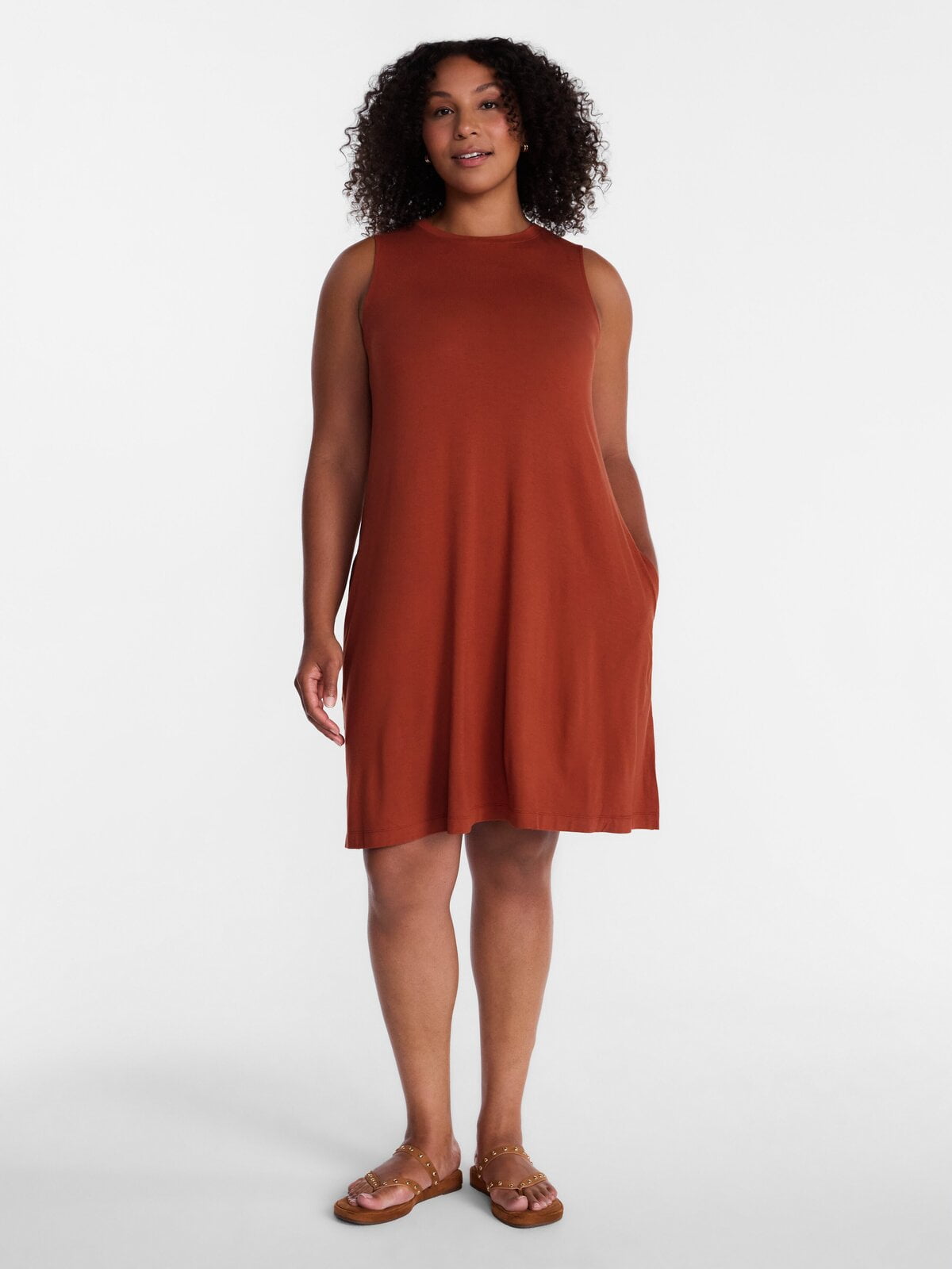 Time and Tru Women’s Sleeveless Knit Swing Dress, Sizes XS-XXXL