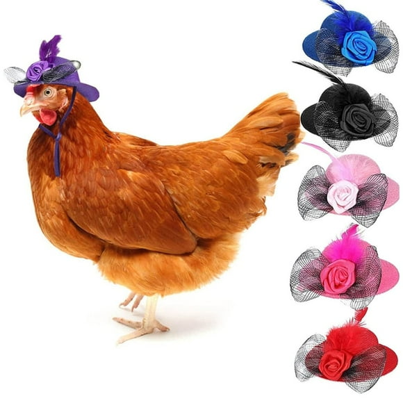 6 Pieces Chicken Hats For Hen Mini Hat Chicken Helmet Accessories Feather Top Hat Funny Small Hat Tiny Pet Hat With Adjustable