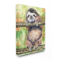 Stupell Industries Sloth Animal Green Orange Watercolor Painting Canvas Wall Art by George Dyachenko