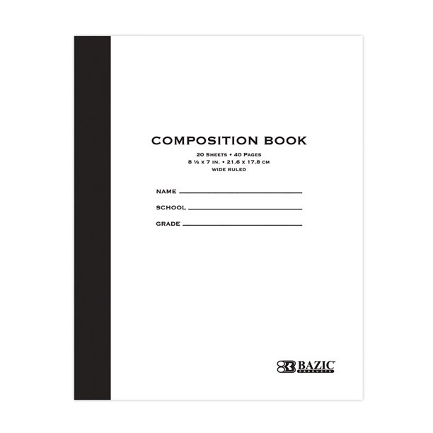 BAZIC Composition Book Wide Ruled 20 Sheet Manila Cover Notebook 8.5