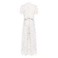 thumbnail image 4 of Lapel Hollow Out Lace Vest and Wide Leg Pants Two Piece Outfit Women Summer Solid Color Short Sleeve Turn Down Collar White XXXL, 4 of 5