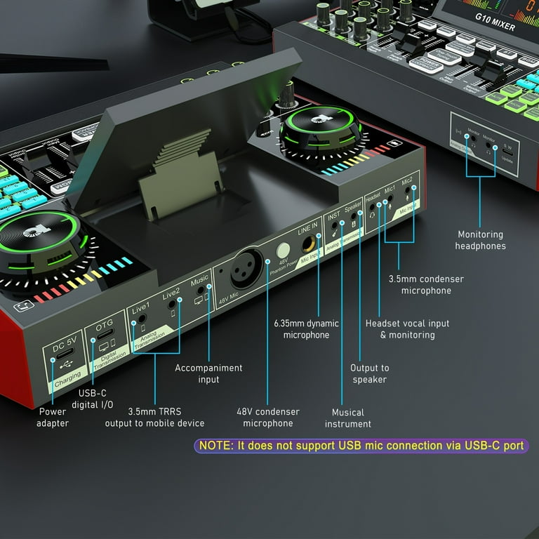 Tenlamp Vocal Effects Live Sound Card, All-in-One Mixer for