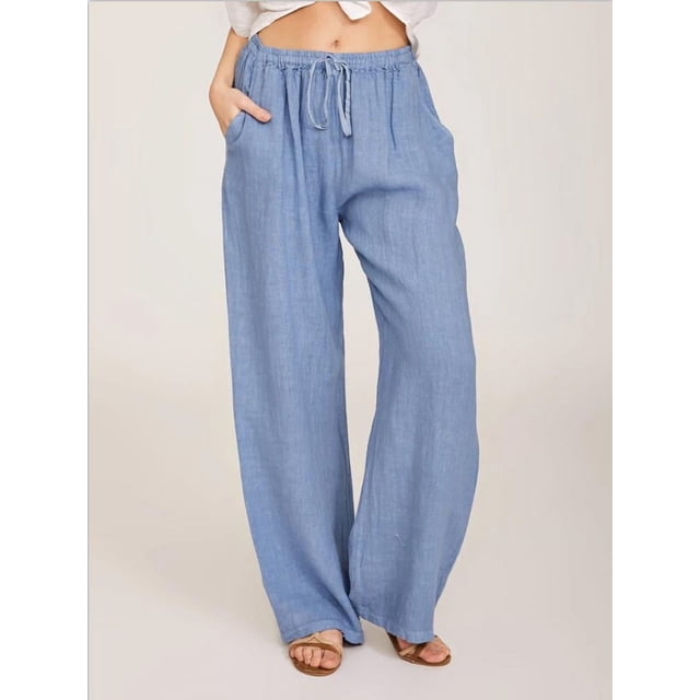 Pantalones de yoga holgados casuales de algodón y lino para mujer, pantalones largos para hacer ejercicio