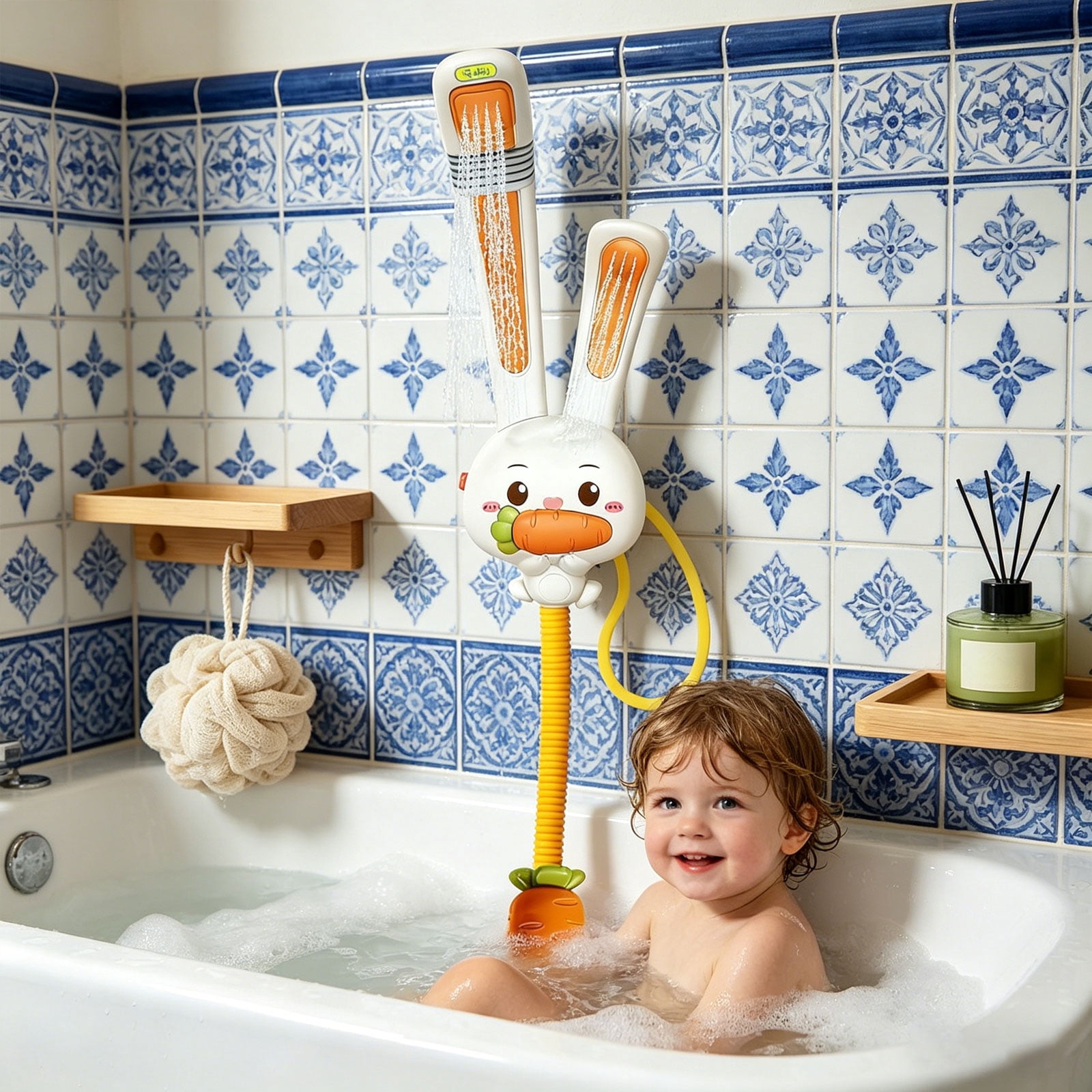 Children’s Shower Heads Rabbits Beach Toys, Manual Bathtub Shower Sprayer for Toddlers, Interactive Cloud Design Baby Bath Toy