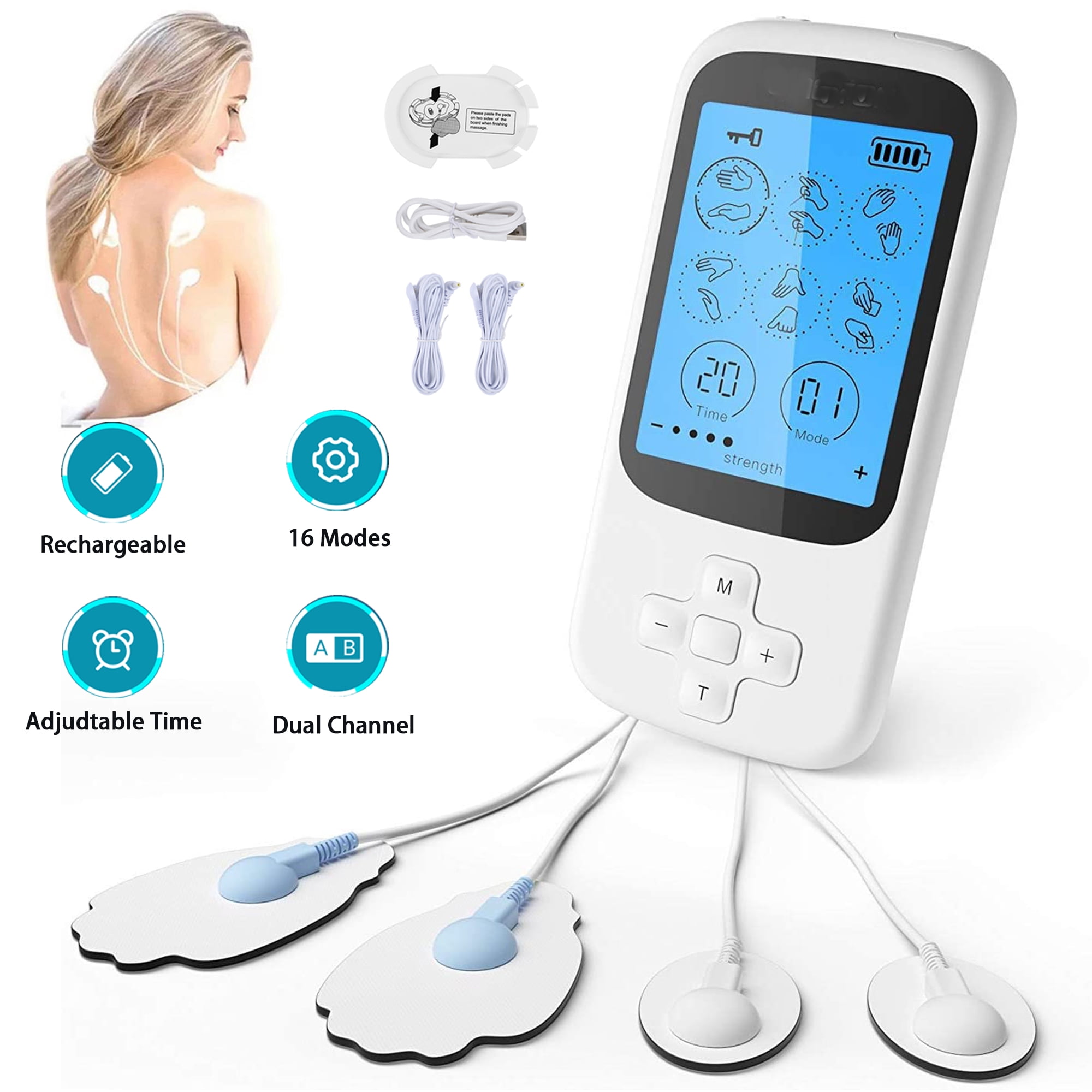 ifanze Rechargeable TENS Unit Muscle Stimulator, ifanze Dual Channel Electric Pain Relieving Pulse Devices with 16 EMS Massage Modes