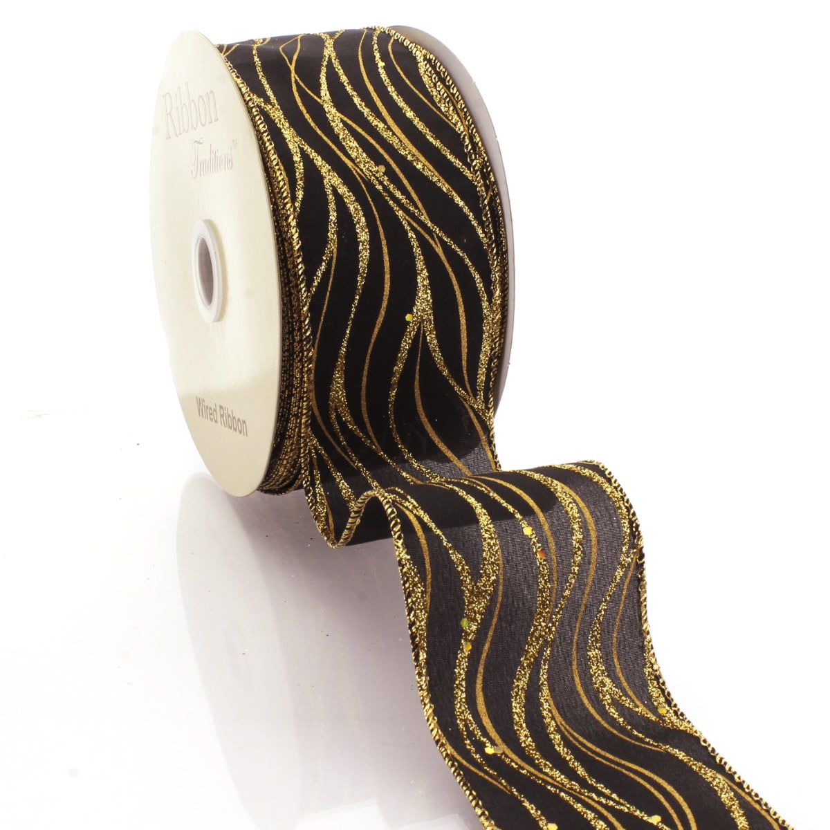 Ribbon Traditions 2 1/2 Wired Ribbon Gold Glitter Wave - 10 Yards