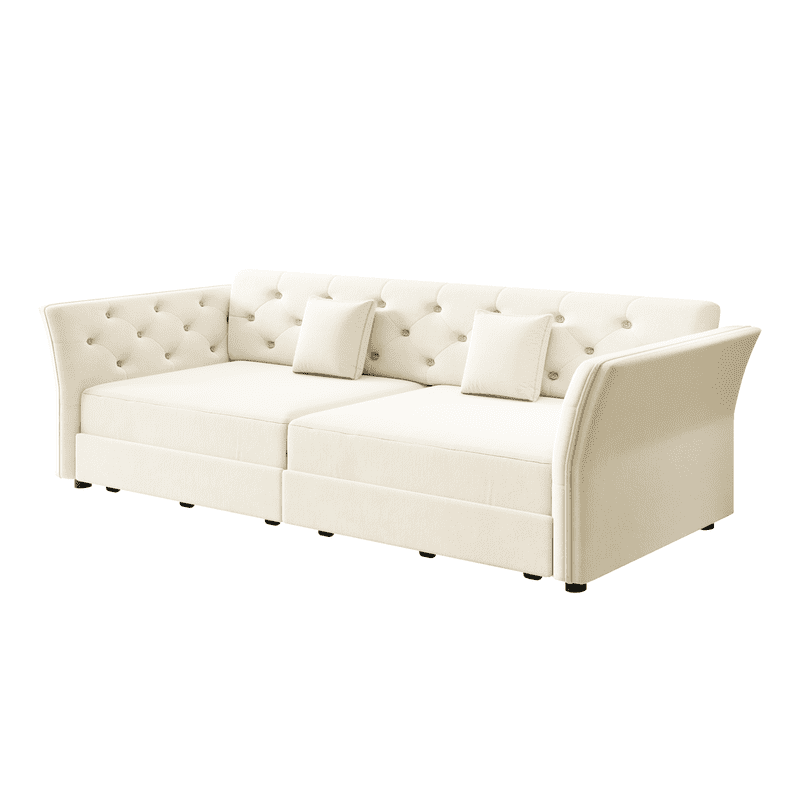 Queen Size Pull Out Sofa Bed, 74.4" 3-in-1 Convertible Chesterfield Sleeper Couch, Oversized Velvet Flower Button Tufted Loveseat Sofa for Living Room Apartment
