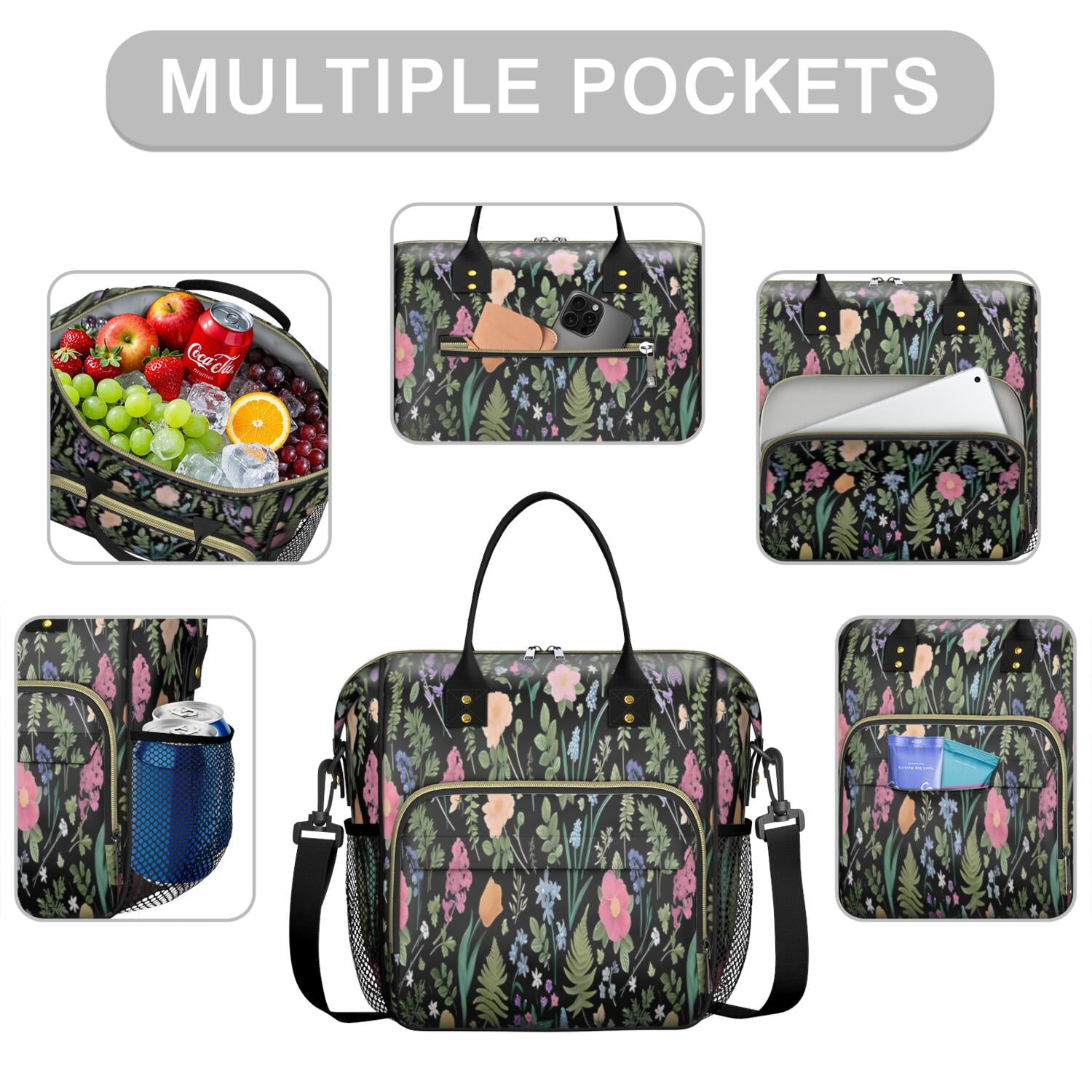 Pioneer Flower Floral Print Pattern Womens Lunch Box for Work,Insulated Large Lunch Bag for Tween and Teen,Loncheras Para Mujer,Leakproof Adult Lunch Bag for Work,Beach,Travel,Picnic,Camping