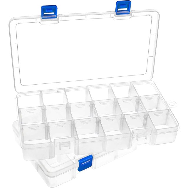 DARUITE Plastic Organizer Box Small Clear Storage Containers with Lid Adjustable Compartments Organizers for Tool, Jewelry, Tackle, Earring, Craft, Beads - 2PCS, 18 Grids