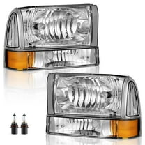 Headlights Assembly W/Bulbs for 99-04 Ford Super Duty F250 F350 F450 F550, for 00-04 Ford Excursion Headlight with Bumper Signal Corner Light