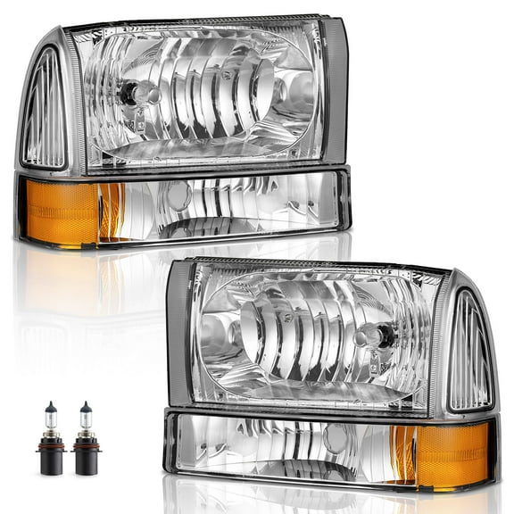 Headlights Assembly W/Bulbs for 99-04 Ford Super Duty F250 F350 F450 F550, for 00-04 Ford Excursion Headlight with Bumper Signal Corner Light