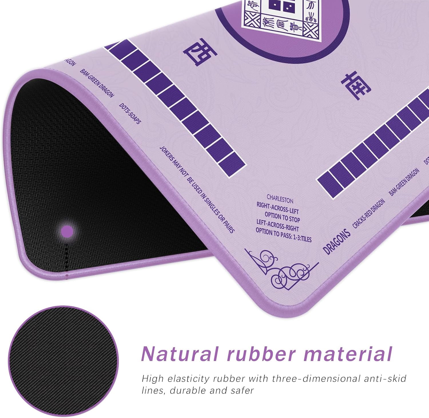 Mahjong Mat, Noise Reduction Non-Slip Mahjong Mat for Table, 31.5x31.5 Inch Mahjong Table Mat for Poker, Board Games Table Mat, Card Games, Tile Games, Dominoes(Purple)