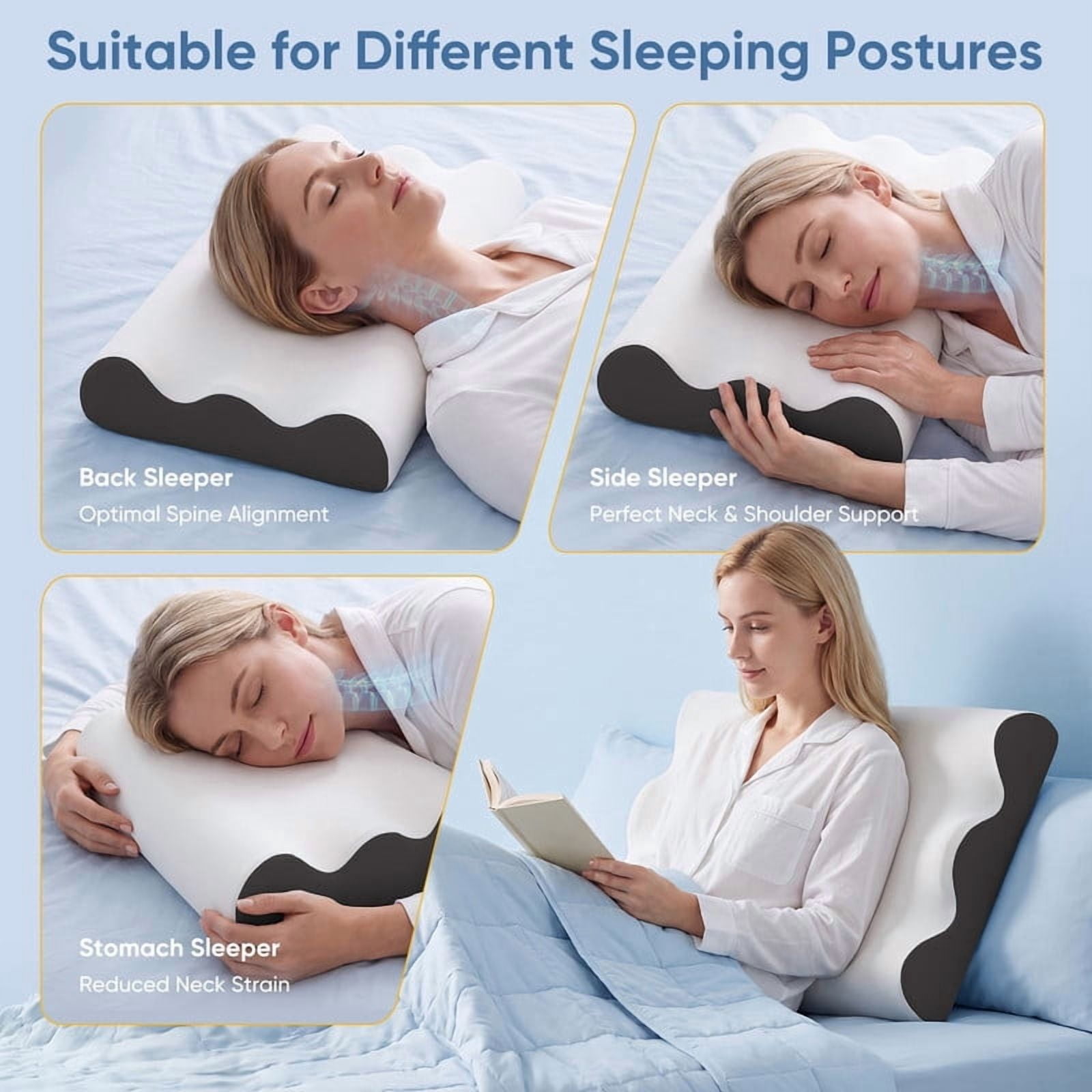Kelno Memory Foam Pillow Ergonomic Cervical Contour Support with Dual Height Breathable Cooling Washable Cover for Side, Gray