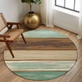 thumbnail image 2 of Round Rugs 5Ft, Teal Brown Round Area Rug Washable Indoor Throw Carpet, Farmhouse Rustic Wooden Plank Board Soft Non Slip Circle Rug for Cabinet Bathroom Home Decor Aesthetic, 2 of 8