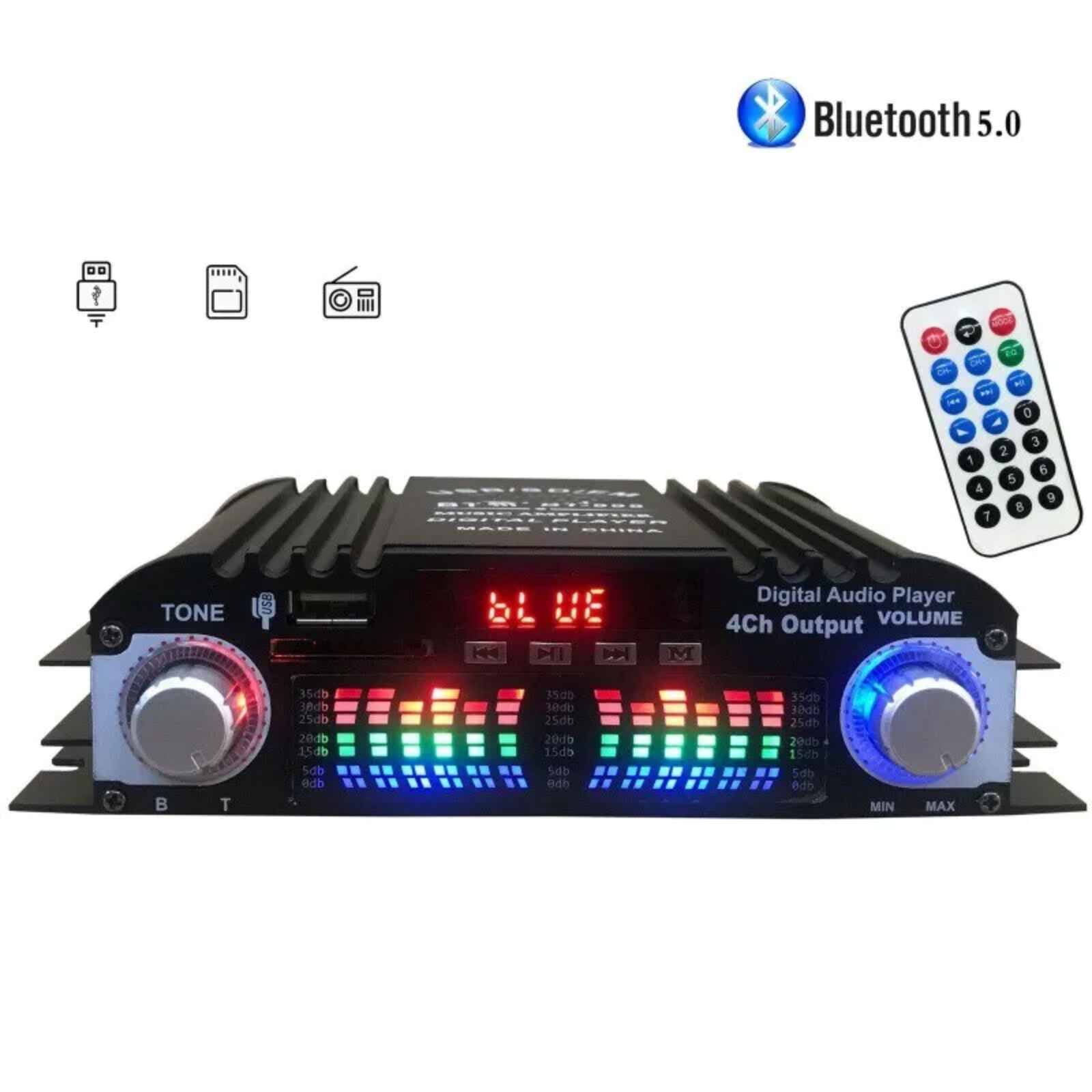 High-Def Sound Amplifier BT-998 for Home Theater & Outdoor Parties 4-Channel, Low Distortion Design
