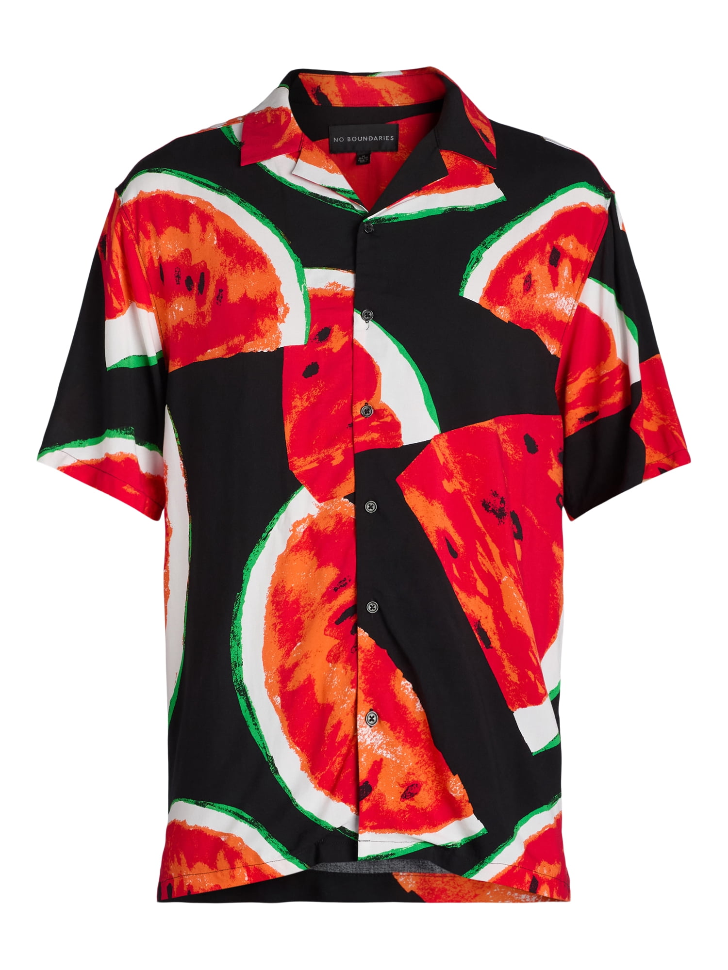No Boundaries Men's Print Button Up Shirt with Short Sleeves, Sizes XS-3XL