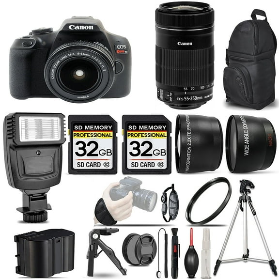 Canon EOS Rebel T7 DSLR Camera with 18-55mm Lens  55-250mm f/4-5.6 IS STM Lens  Flash  64GB- Kit (International Version)
