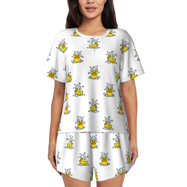 Fotbe Rubber Duck Showe Conjunto de Pijama Estampado para Mujer, 2 Piezas, Ropa de Dormir con Camiseta de Manga Corta y Shorts Suaves-XX-Large