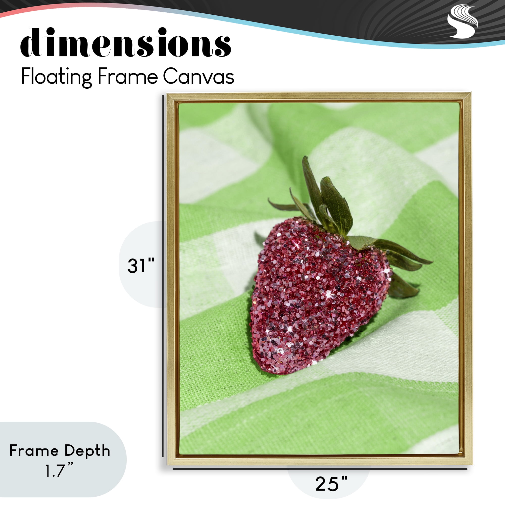 Stupell Industries Glimmer Strawberry on Green Gold Framed Floater Canvas Wall Art, design by LISH Creative