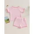thumbnail image 5 of Elippeo Baby Tollder Girl Summer Set 6M 12M 18M 24M 3Y Round Neck Short Sleeve Contrast Trim Tops + Elastic Waist Shorts with Pocket 2 Piece Outfits, 5 of 10