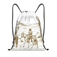 thumbnail image 1 of Xecao Western Desert Cowboys Pattern Sports Drawstring Backpack - String Swim Gym Bag with Wet Proof Pocket for Women&Men-Small, 1 of 6