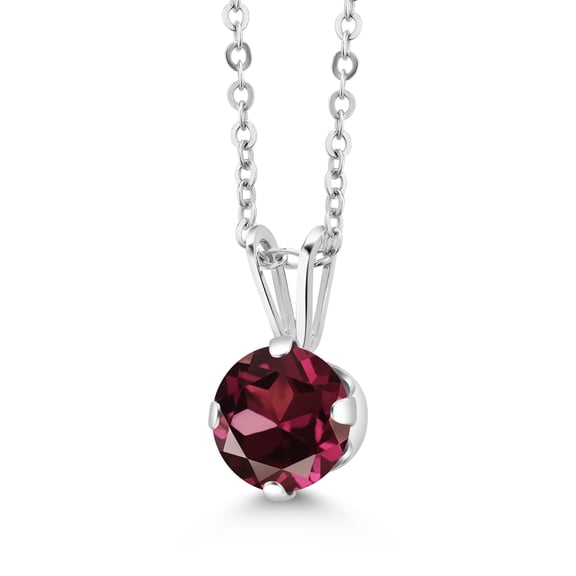 Gem Stone King 1.00 Cttw Red Rhodolite Garnet Pendant Necklace for Women | 925 Sterling Silver | Gemstone January Birthstone | Round 6MM | With 18 inch Chain