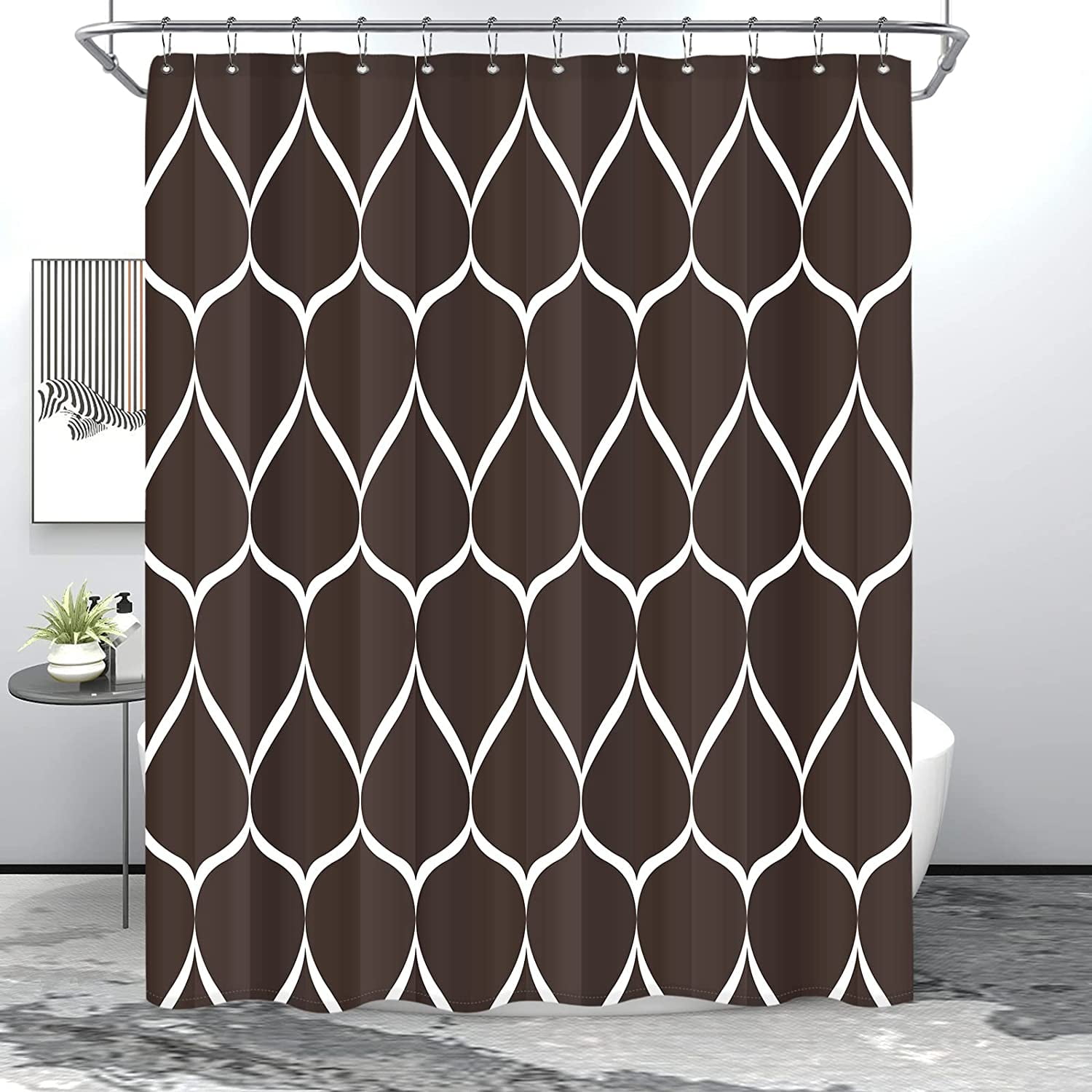 Dark Green Geometric Shower Curtain, Waterproof Design and Polyester