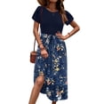 thumbnail image 2 of Vestido Zeagoo de manga corta para mujer, azul marino y floral, talla M, 2 of 6