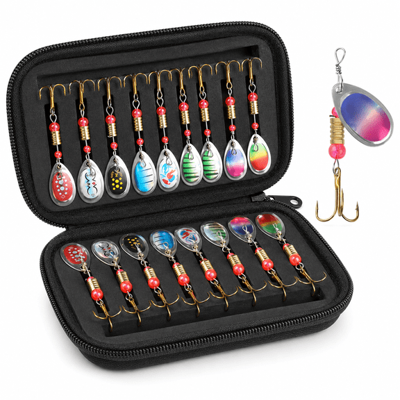 Fishing Lures Spinner Baits,Hard Metal Spinner Baits for Bass Trout Salmon,Spinnerbait Spoons Kit with Triple Fishing Hooks,Fishing Gears for Freshwater Gift for Men