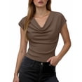 thumbnail image 2 of Women’s Ribbed Cap Sleeve Cowl Neck Top Casual Slim Fit Short Sleeve Shirt Soft Stretch Knit Blouse for Work Office Daily Wear, 2 of 5