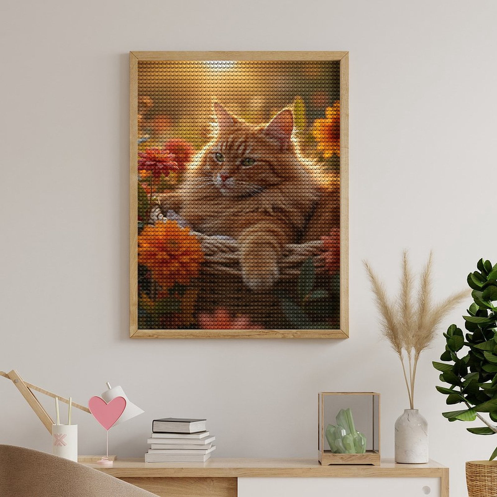 Diamond Art Kits for Adults - Orange Cat In Basket Flowers 5d Diamond Painting for Adults, Diamond Art for Adults Beginners, Frameless Diamond Painting Kits for Adults for Home Wall Decor