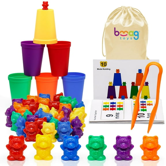 Bmag 36 Counting Bears With Matching Sorting Cups, Preschool Learning Toys Color Recognition Educational Math Games Toy Gift for Kids