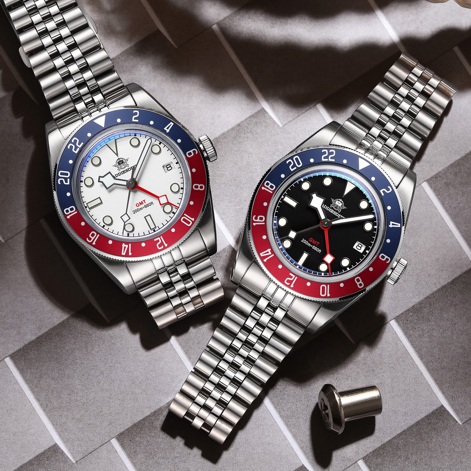 ADDIESDIVE Swiss GMT Watch for Men – 200M Diver’s Waterproof, Quartz Movement Watches,316L Stainless Steel,  BGW9 Super-LumiNova & Unidirectional Bezel