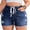 Blue, variant on Women's Elastic Waist String High Waist Shorts Slim Hole Wash Jeans Shorts Drawstring Plus Size Casual Shor Blue L