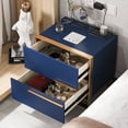 thumbnail image 4 of FINE MAKER Smart Bedside Table, Modern Luxury Bedroom Multifunctional Double Drawer Storage Cabinet (Blue), 4 of 9