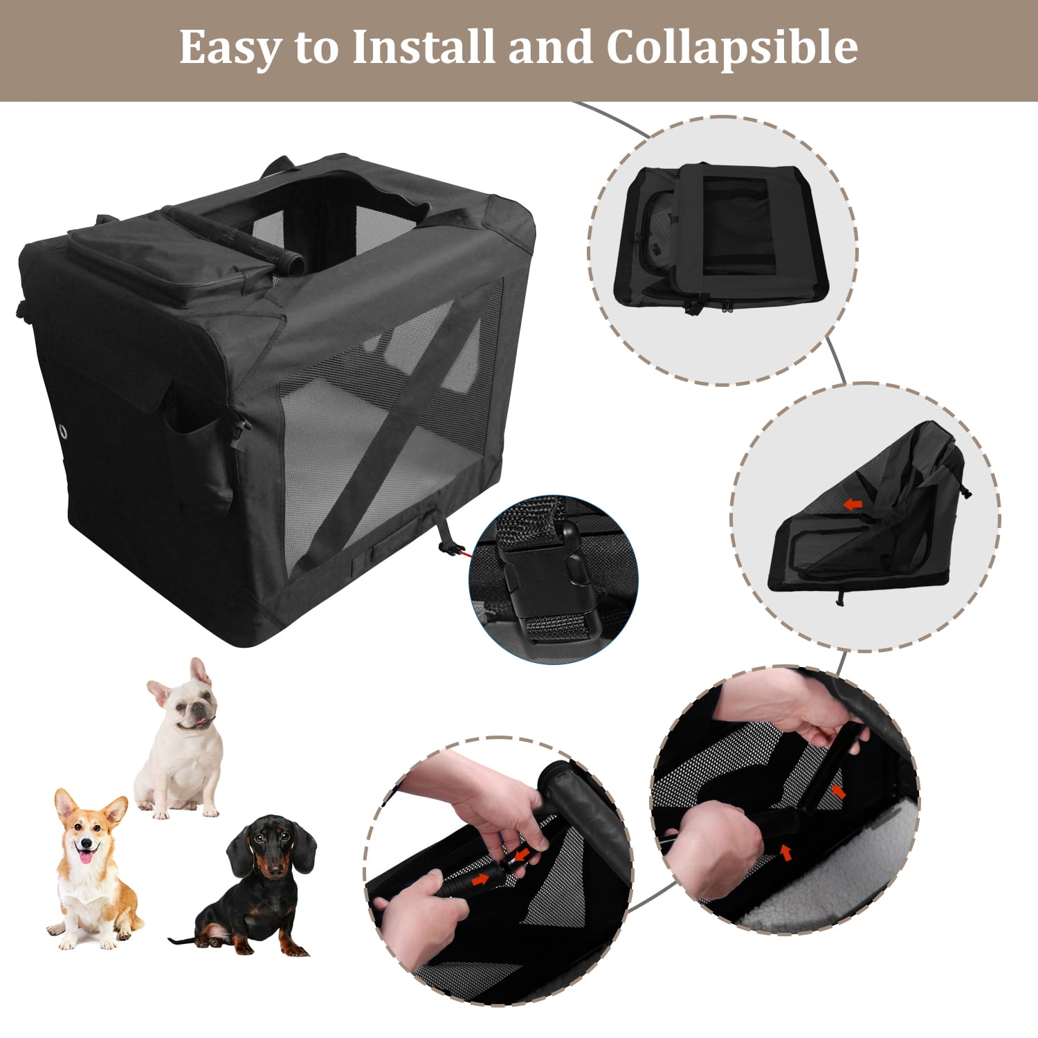 ZAKAPAWS Collapsible Soft Dog Crate, 30'' Portable 3 Door Dog Kennel, Travel Pet Crate Carrier for Indoor and Outdoor