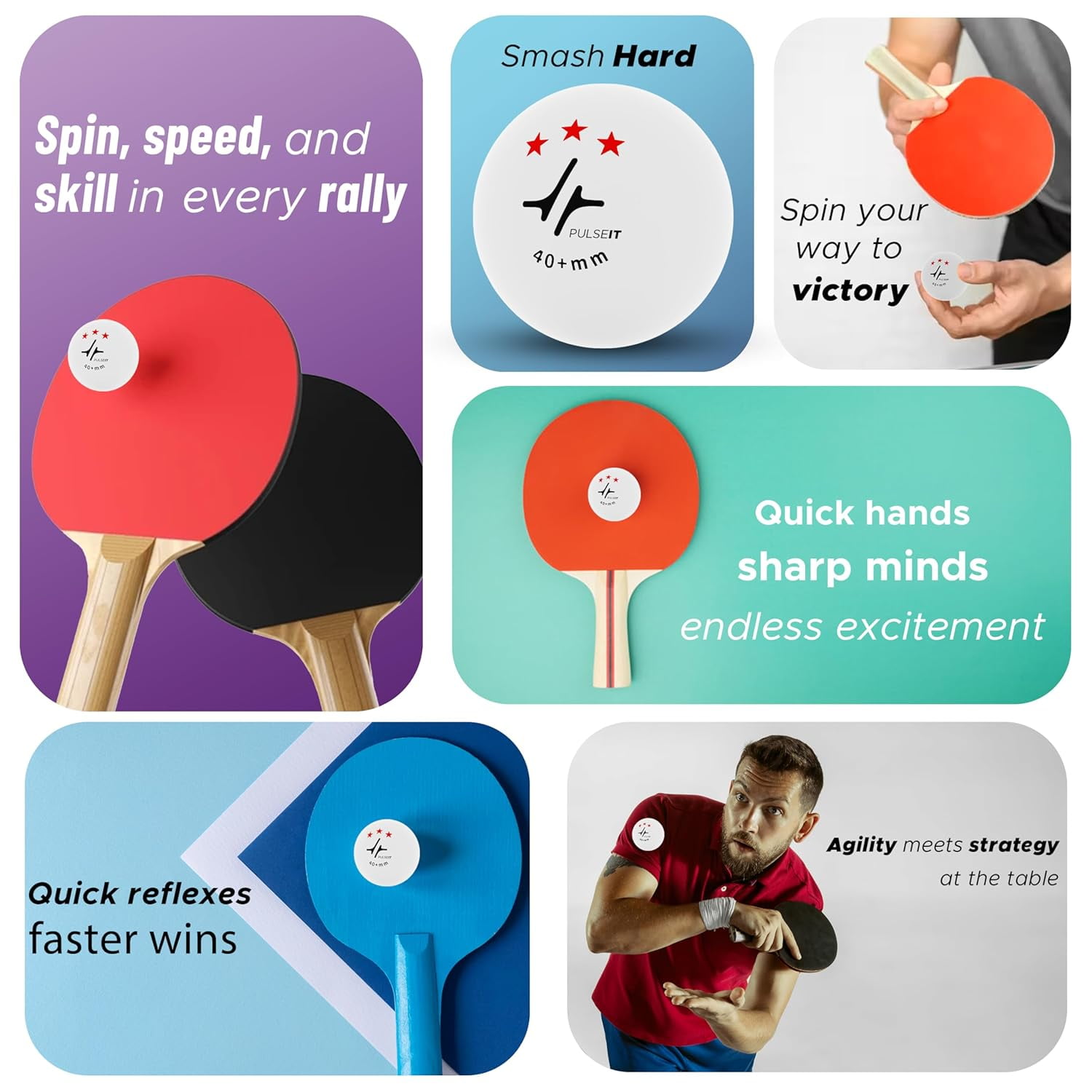 Spin - High Performance Table Tennis Balls, 40+ for Professional Matches, 3-Star Ping Pong Balls for Kids & Adults Training, Durable ABS Plastic (White) (Pack of 3)