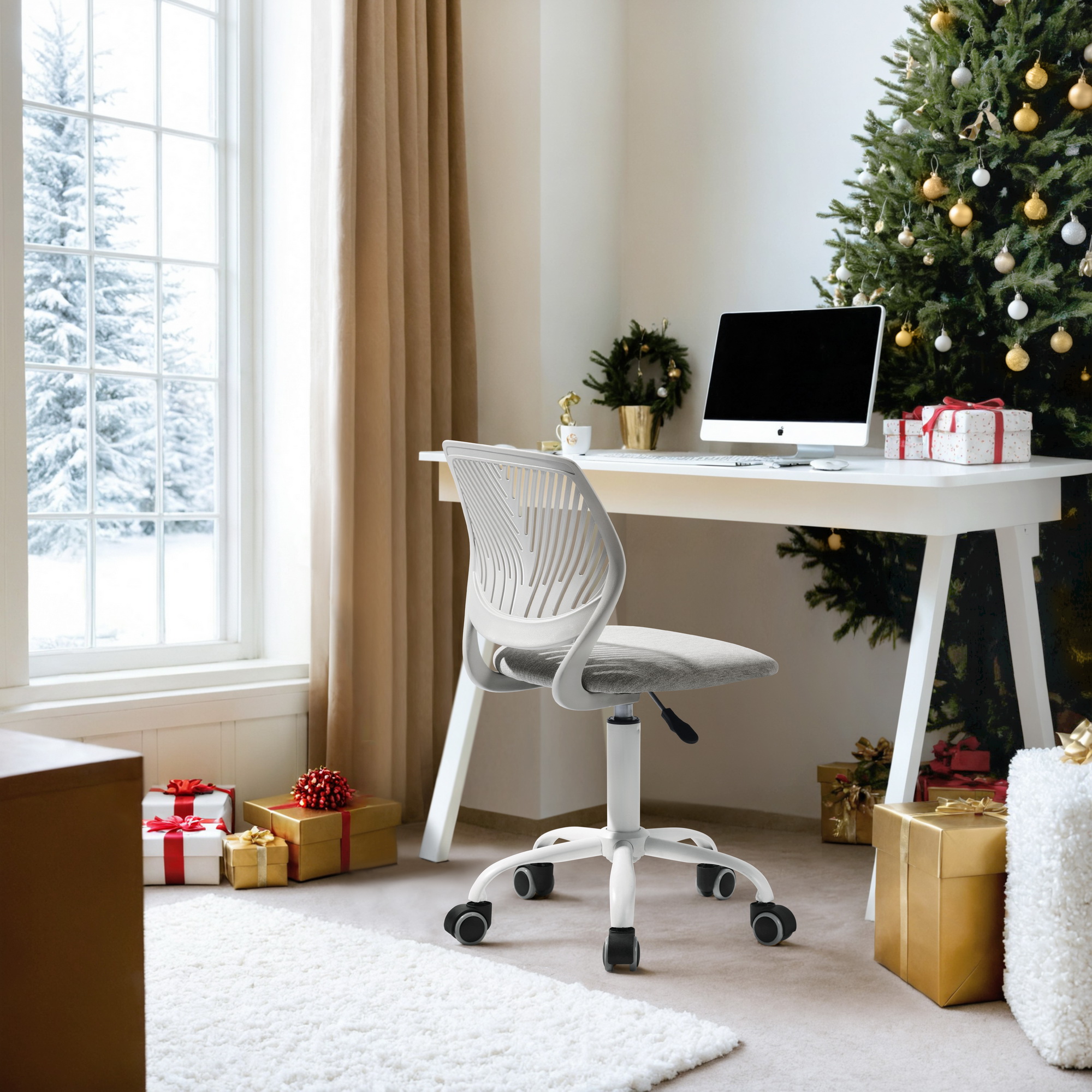 Ergonomic Home Office Desk Chair with Adjustable Height, Rolling Base, and Breathable Backrest, Gray